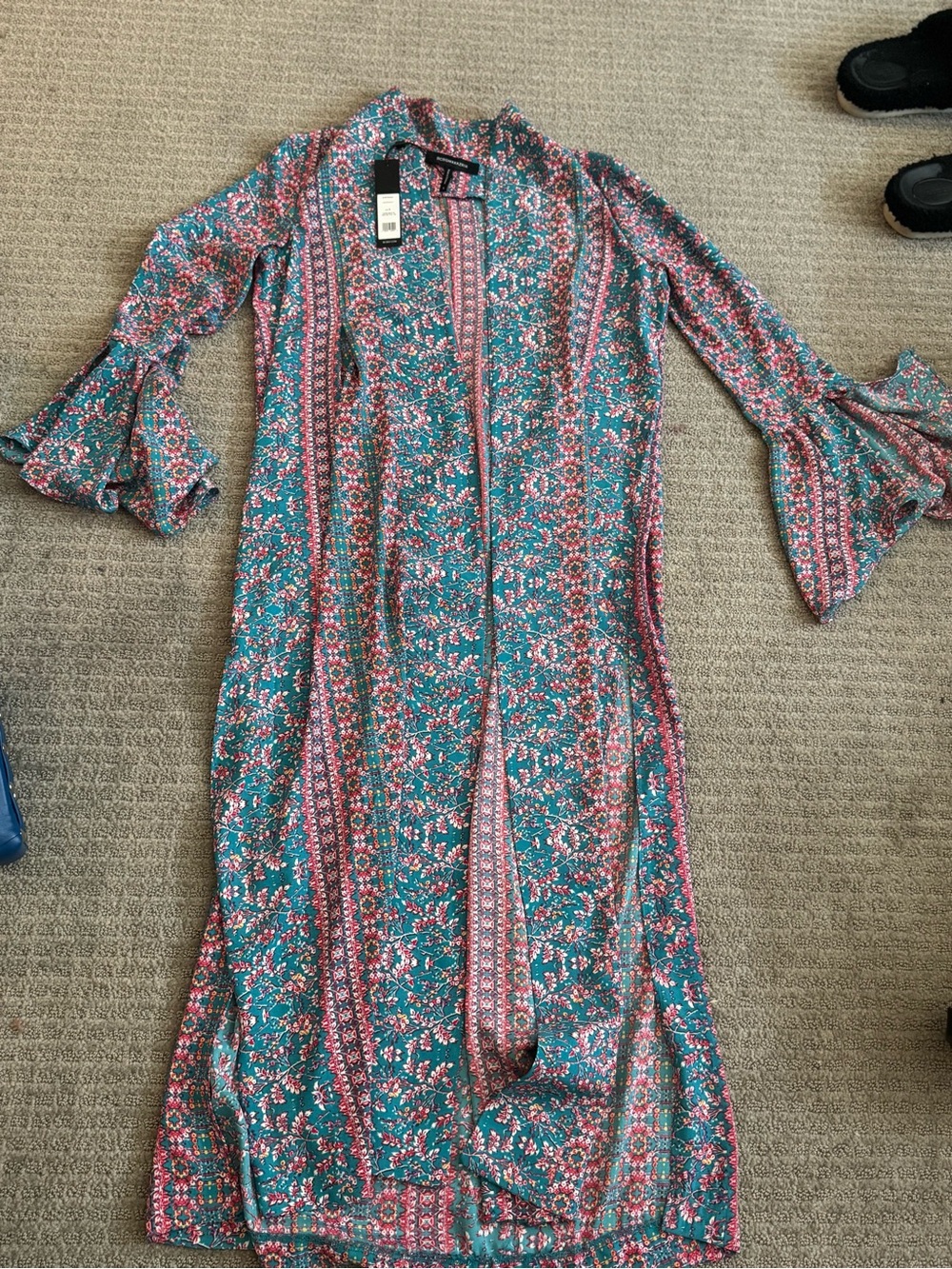 BCBGMaxAzria Teal Floral Multi-Color Blouse